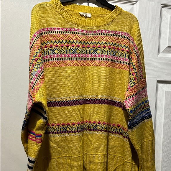 easel Sweaters - Easel Yellow Multicolor Patterned Sweater